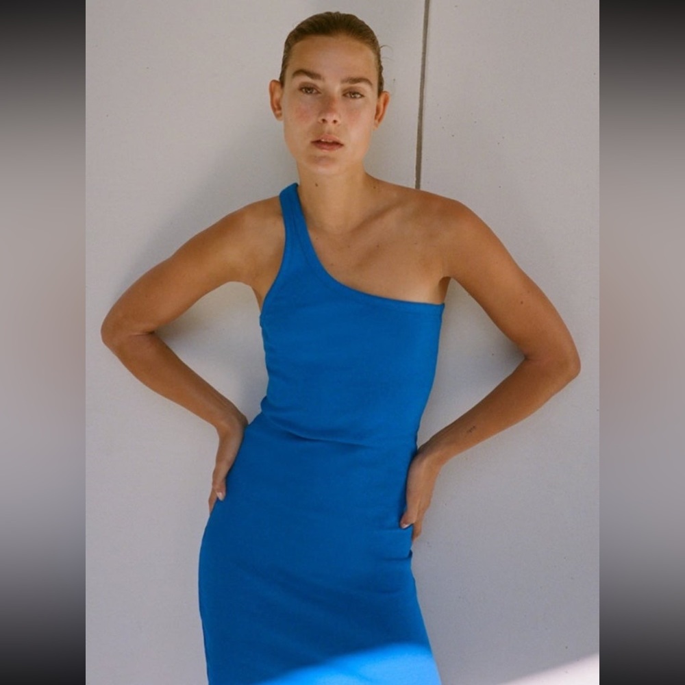 ZARA Asymmetric Rib Dress Bluish
